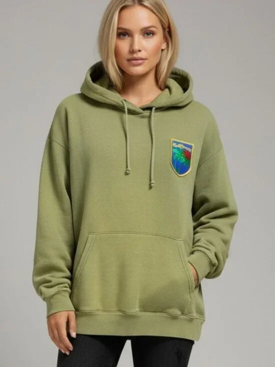 Aviator Nation CALIFORNIA PALM PATCH PULLOVER RELAXED HOODIE - FADED ARMY XS - Picture 2 of 5